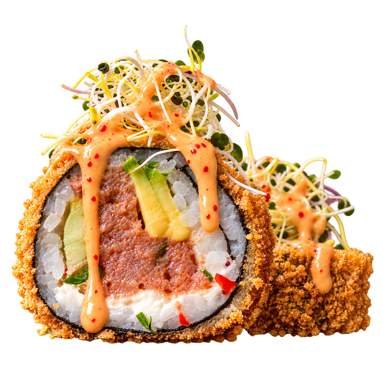 Tuna Crispy Roll mit knuspriger Kruste, Sauce und Sprossen